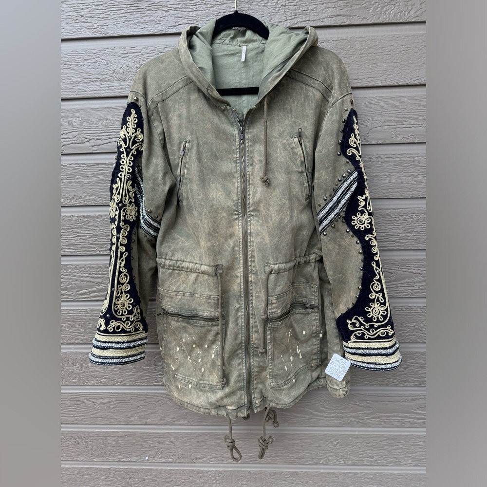 Free People Golden Quills Military Parka Jacket Smalll